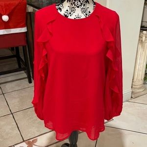 Calvin Klein Women's Red Chiffon Ruffle Blouse new medium